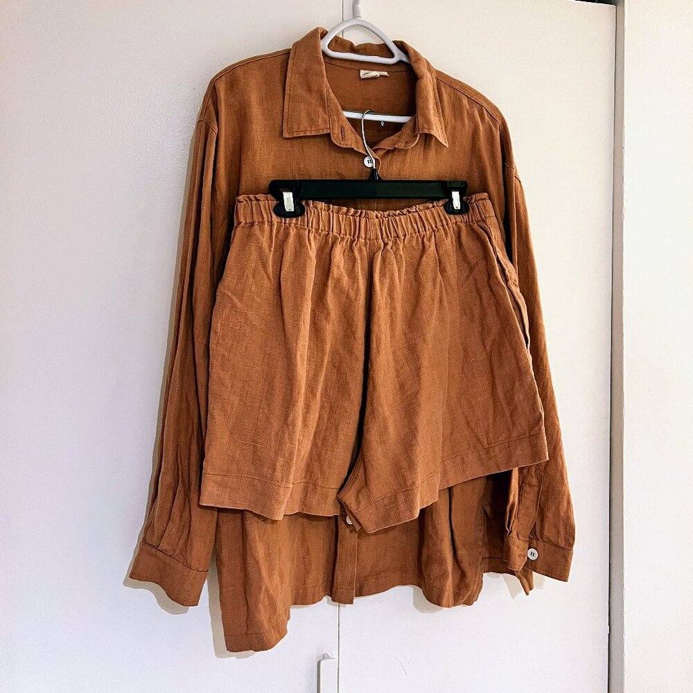 Shelter Clothing set: 100% Linen Lloyd Shirt (XL) and Eva Shorts (L) in Sunbake